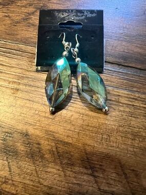 Green Iridescent Faceted Teardrop Dangle Earrings